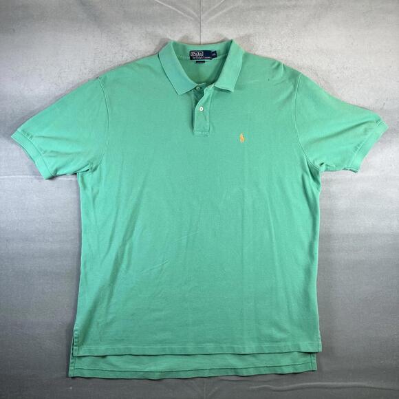Polo Ralph Lauren Short Sleeve Polo Shirt Mens XXL Green Regular Fit Yellow Pony - Picture 2 of 9